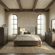 Stillwater King Upholstery Bed, Dresser & Mirror, Chest