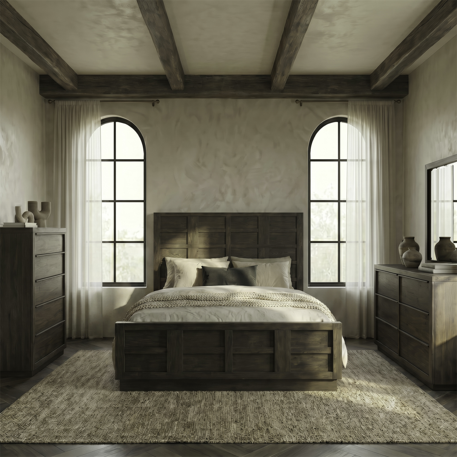 Stillwater Queen Panel Bed, Dresser & Mirror, Chest