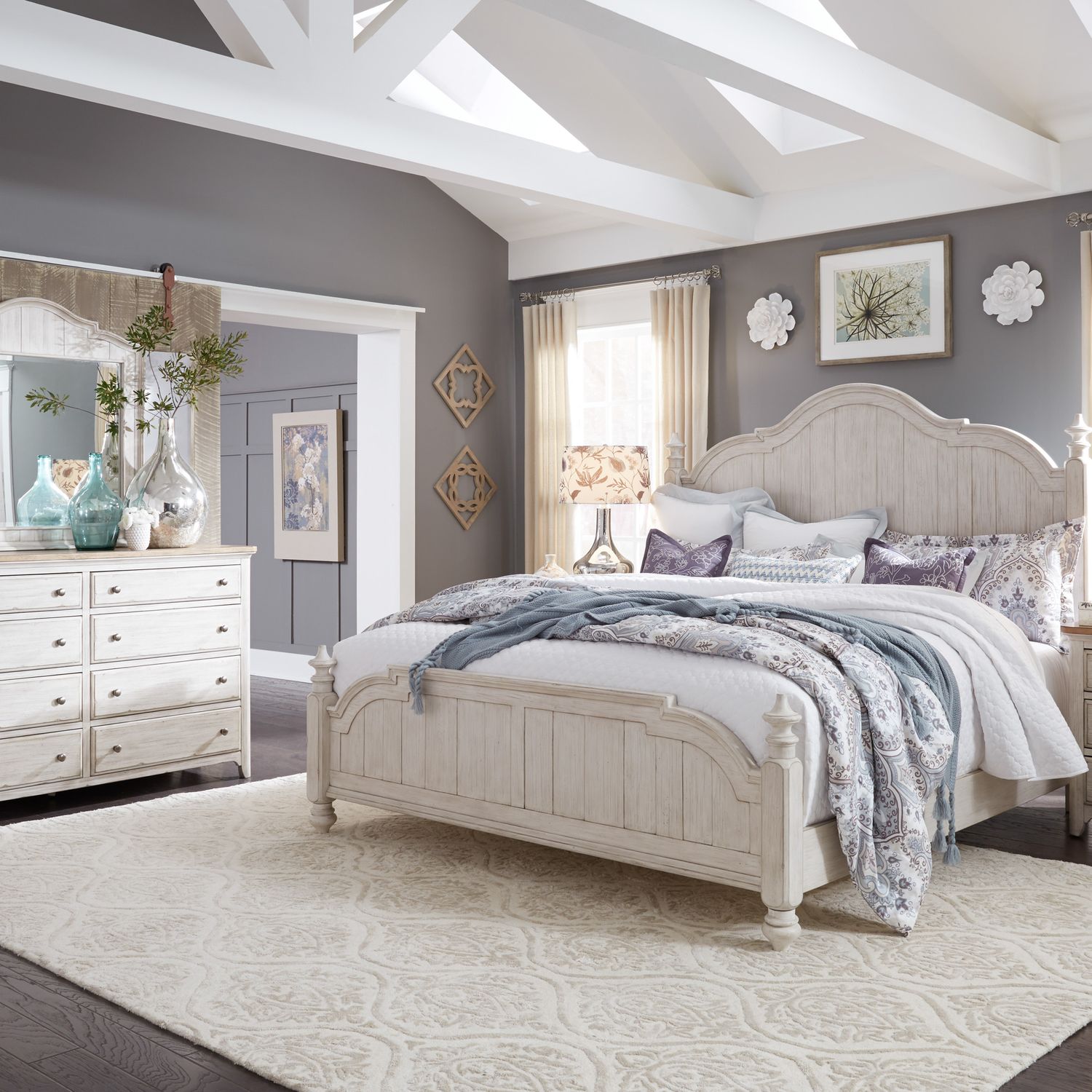 Farmhouse Reimagined King Poster Bed, Dresser & Mirror