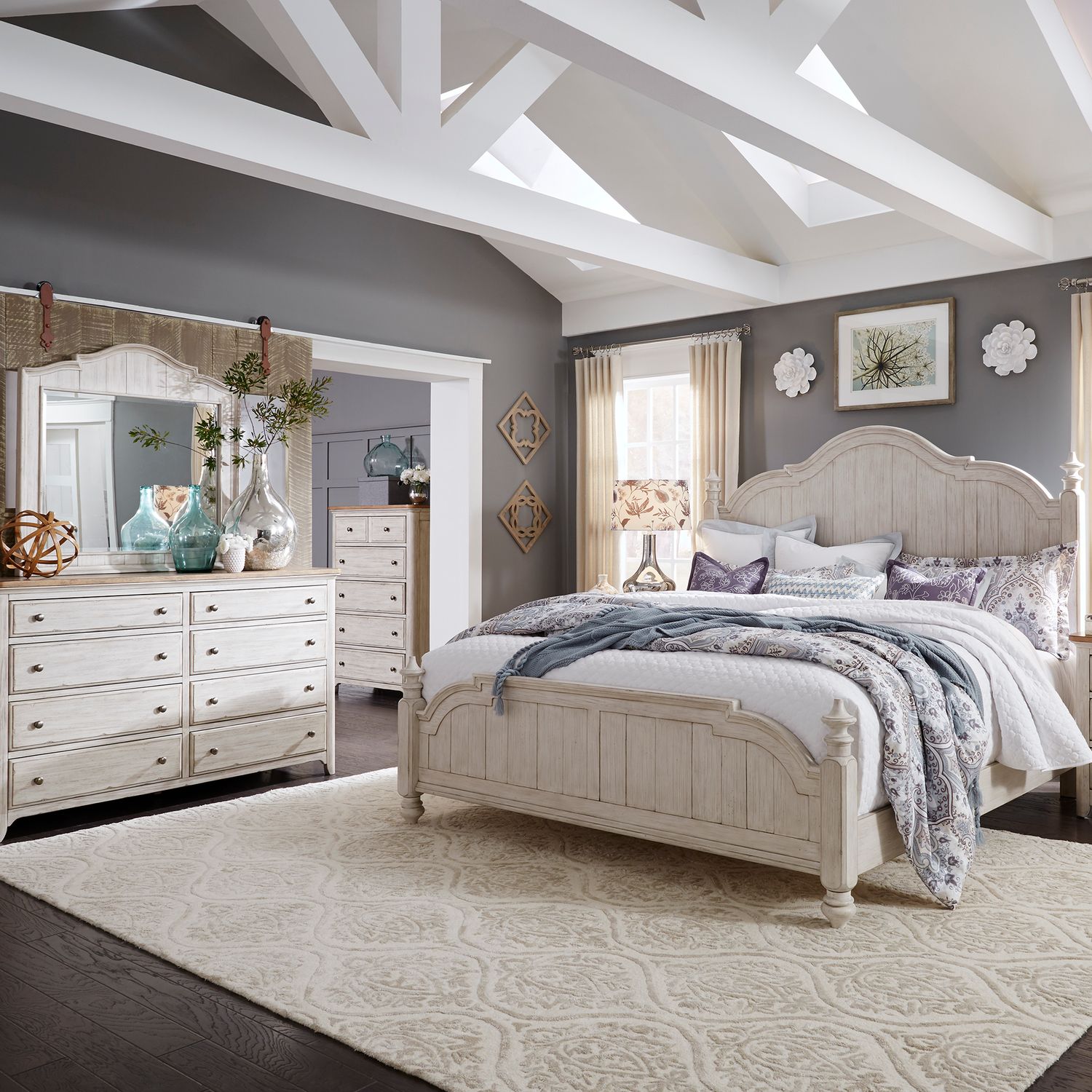 Farmhouse Reimagined King Poster Bed, Dresser & Mirror, Chest