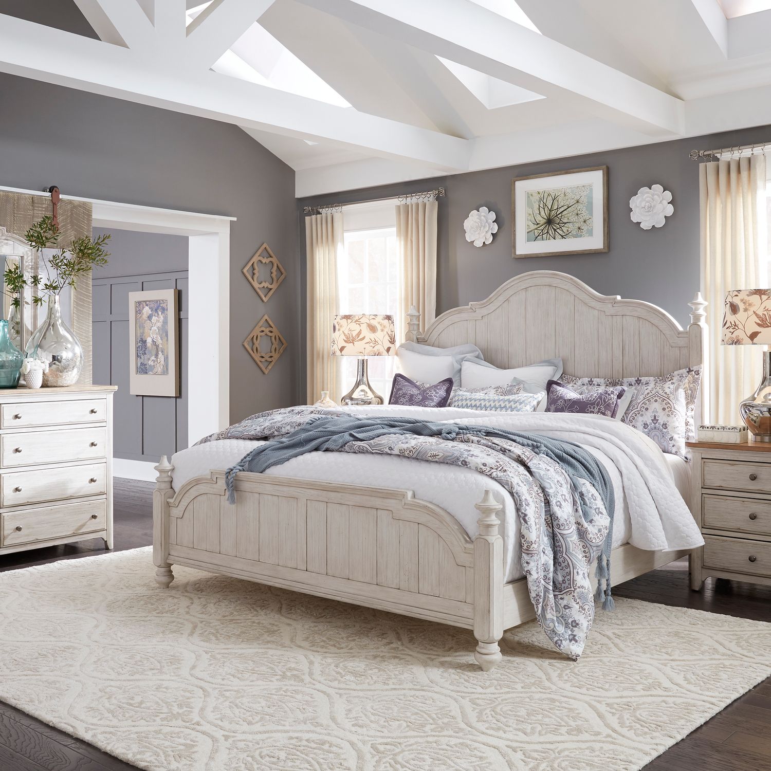 Farmhouse Reimagined King Poster Bed, Dresser & Mirror, Nightstand