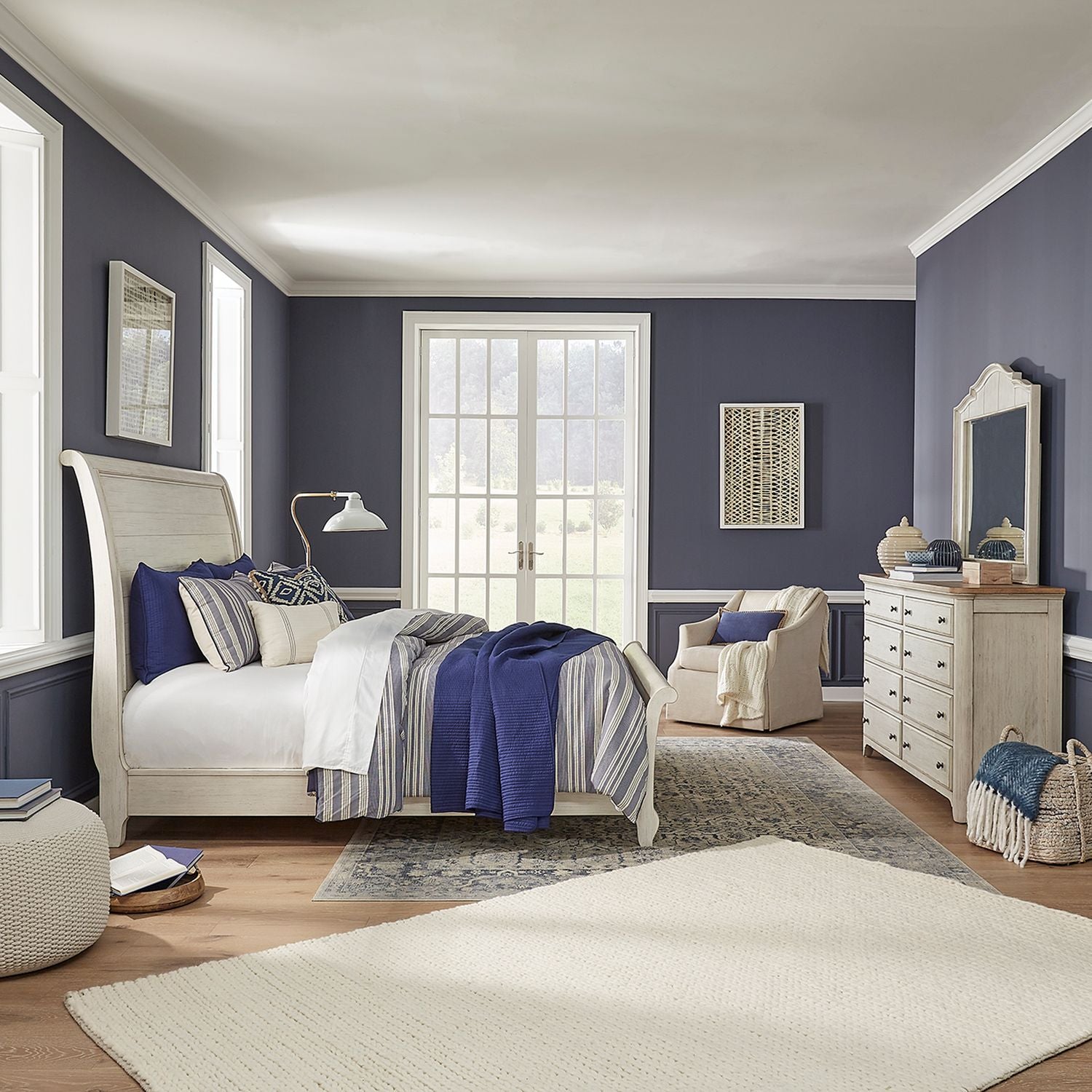 Farmhouse Reimagined King Sleigh Bed, Dresser & Mirror