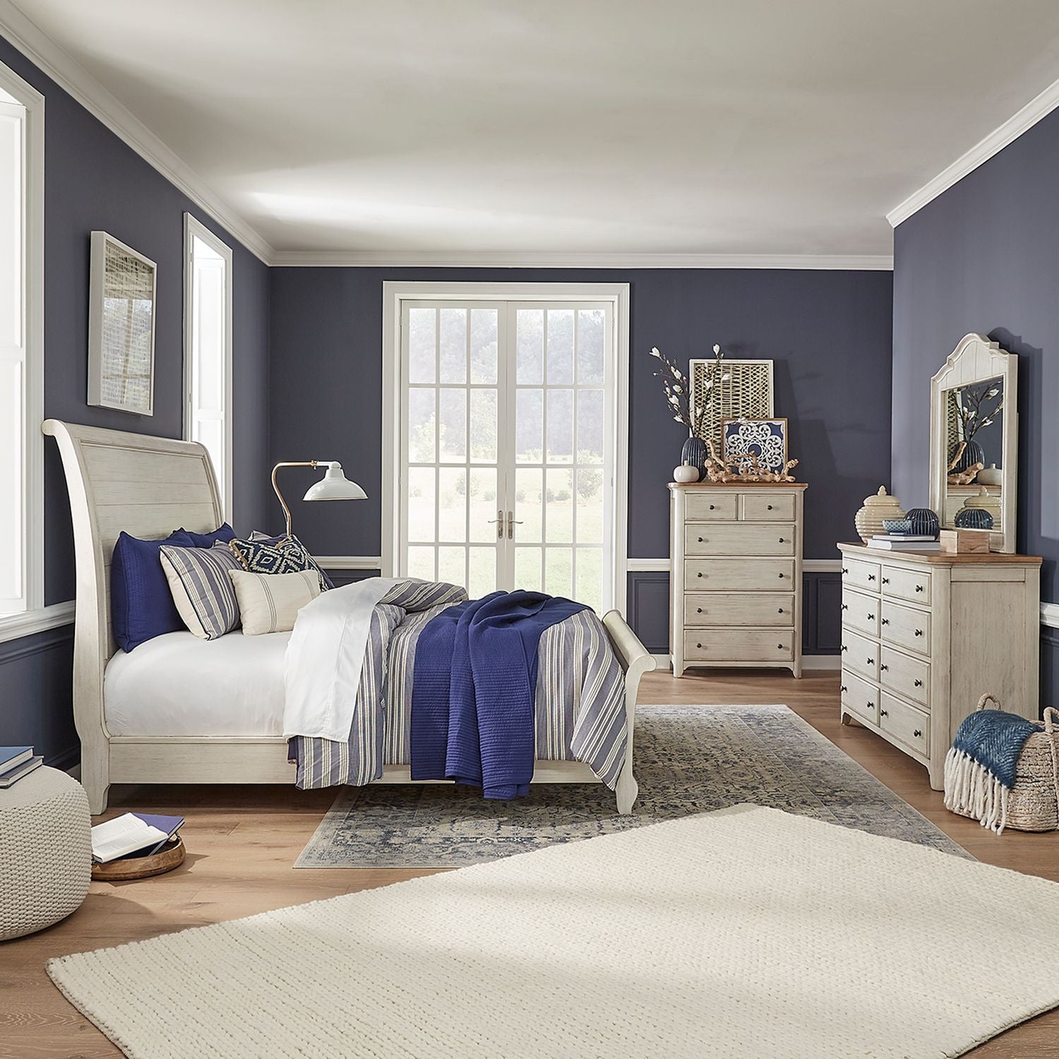 Farmhouse Reimagined King Sleigh Bed, Dresser & Mirror, Chest
