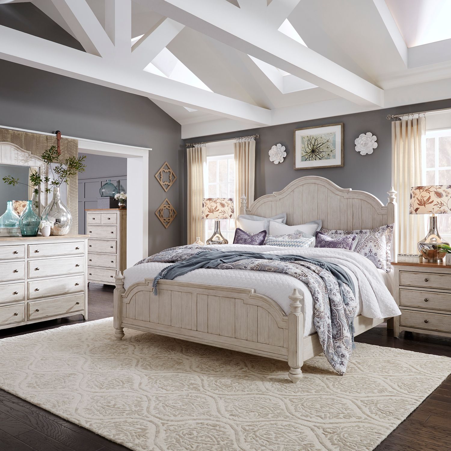Farmhouse Reimagined Queen Poster Bed, Dresser & Mirror, Chest, Nightstand