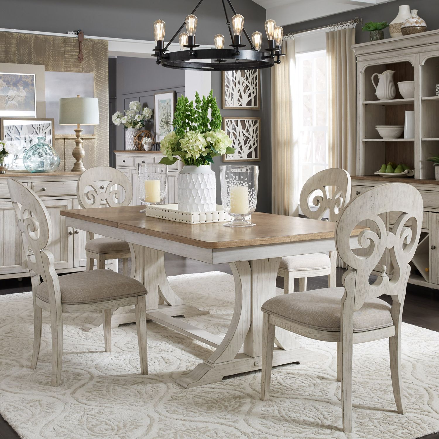 Farmhouse Reimagined 5 Piece Trestle Table Set