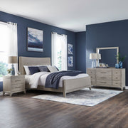 New Haven King California Upholstery Bed, Dresser & Mirror, Nightstand