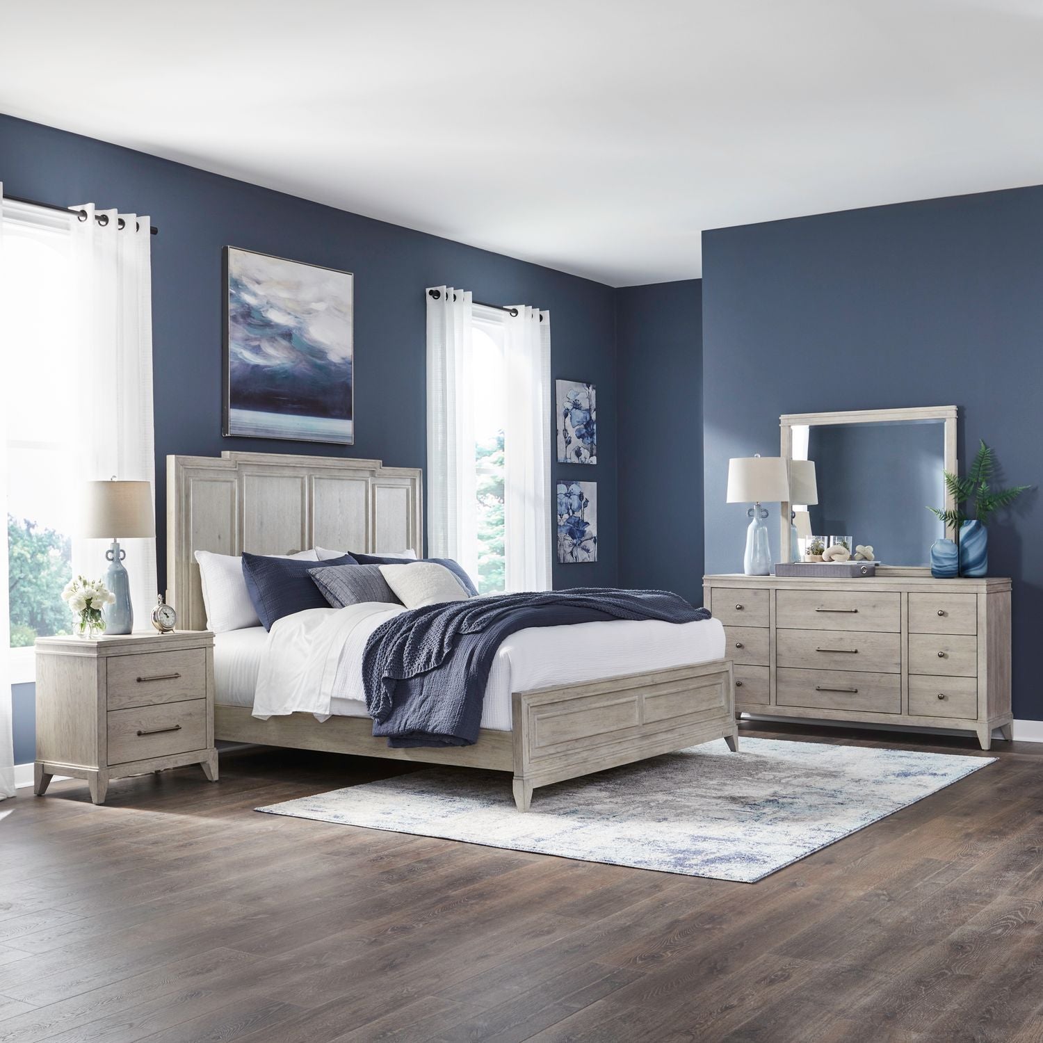New Haven Queen Panel Bed, Dresser & Mirror, Nightstand