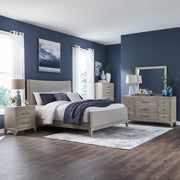 New Haven Queen Upholstery Bed, Dresser & Mirror, Chest, Nightstand