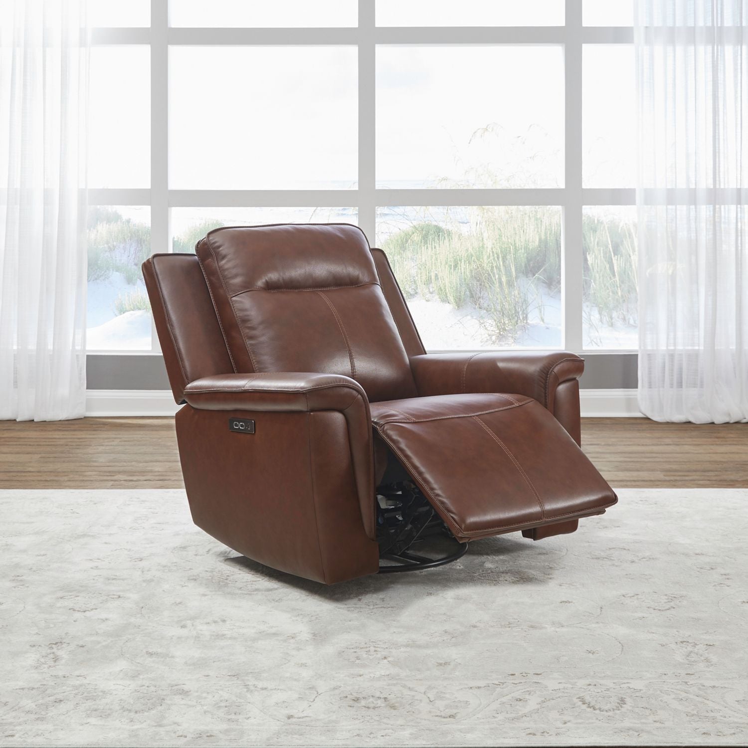 Avery Dual Power Swivel Glide Recliner - Cognac