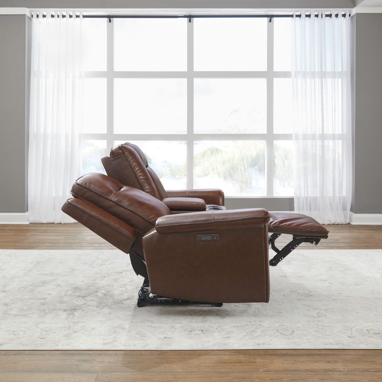 Avery Dual Power Loveseat withConsole - Cognac