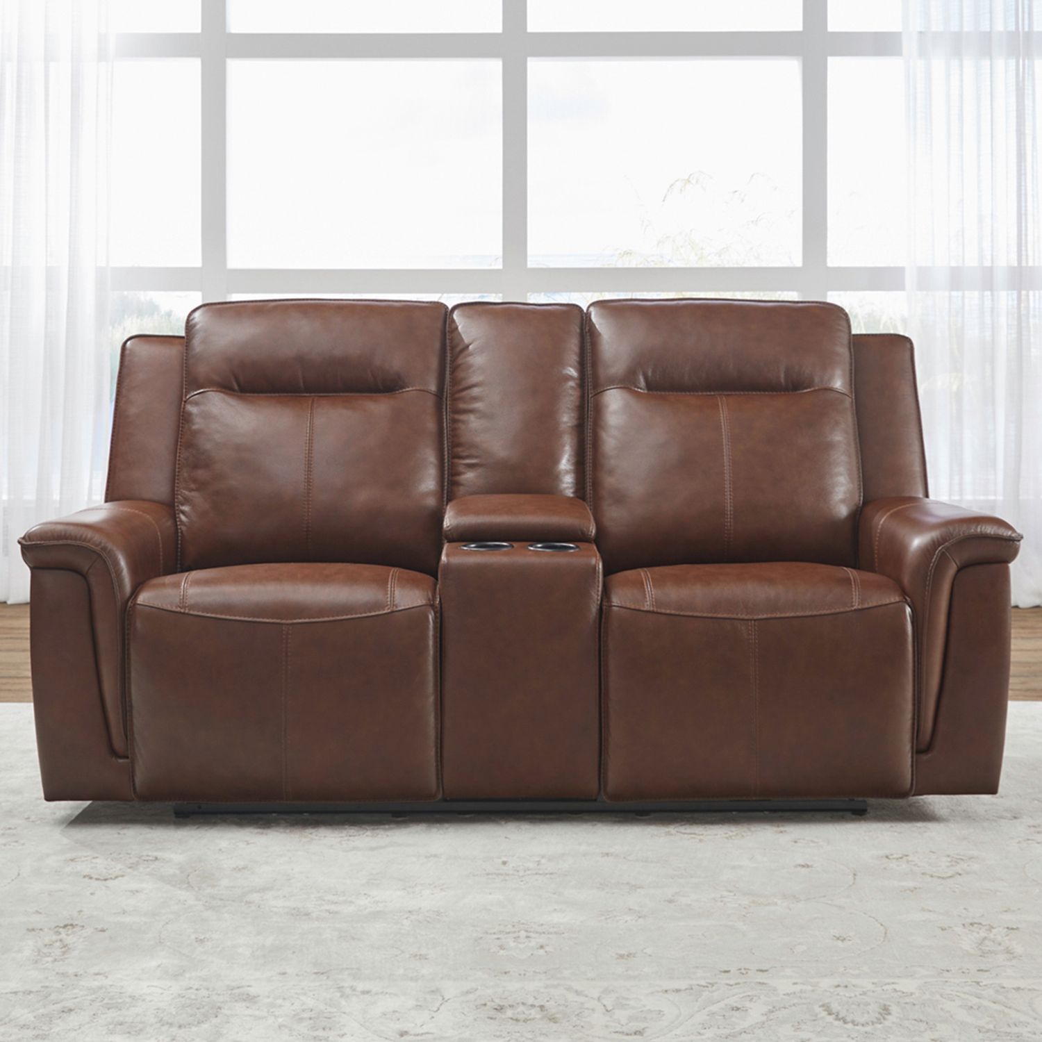 Avery Dual Power Loveseat withConsole - Cognac