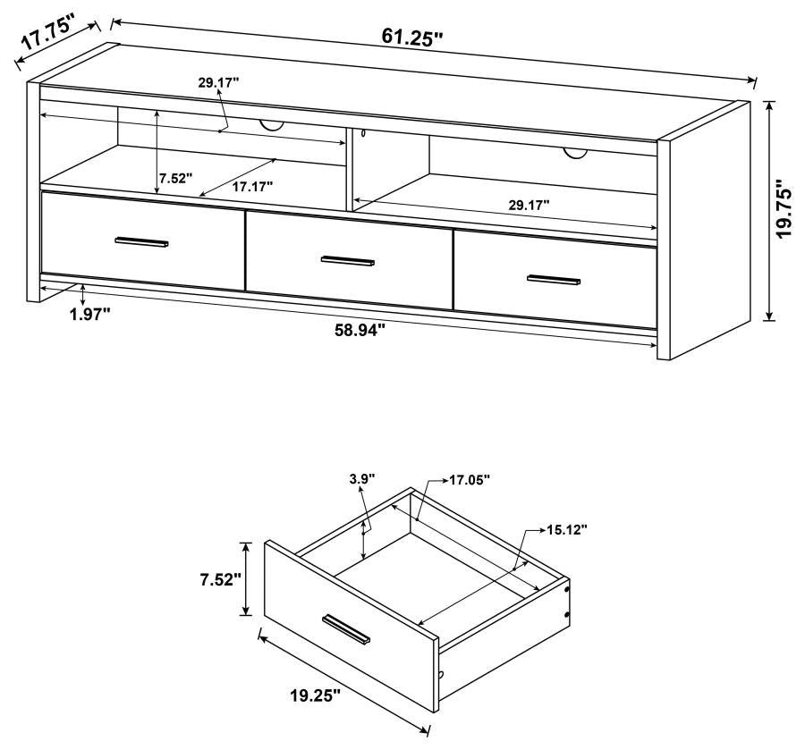 Alton 3-drawer Engineered Wood 62-inch TV Stand Black Oak