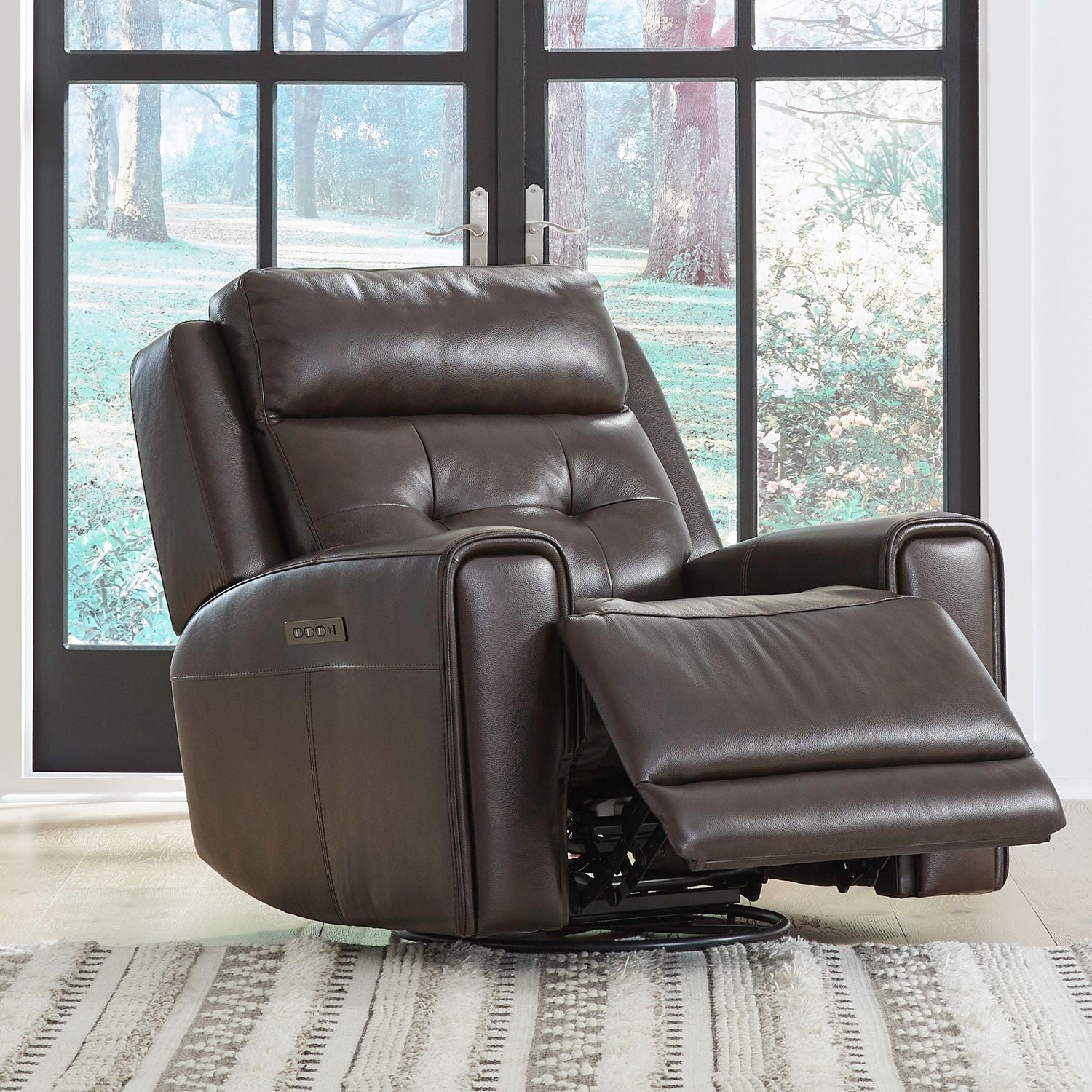 Carrington Triple Power Swivel Glide Recliner - Dark Brown