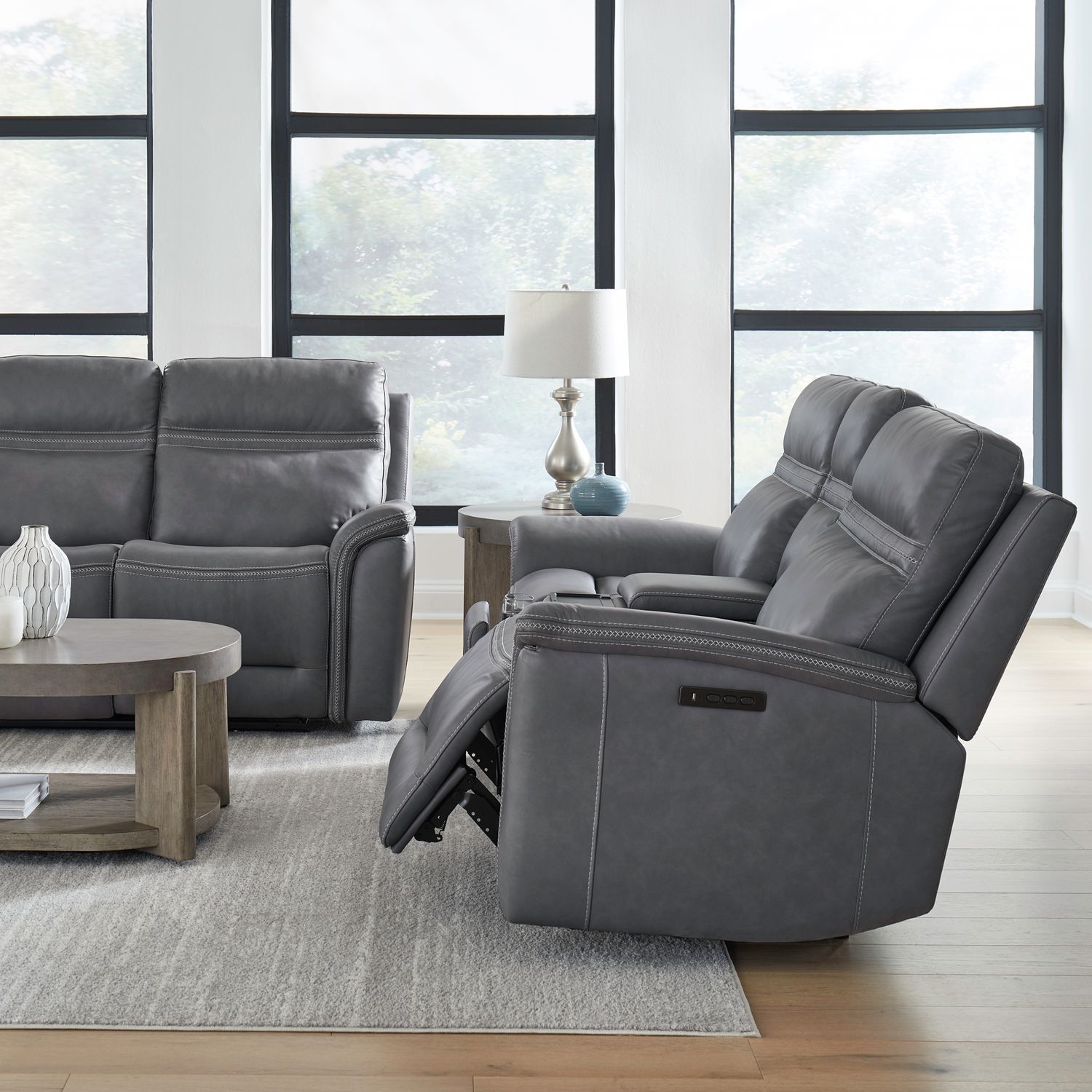 Cooper Triple Power Zero Gravity Loveseat withConsole & - Blue Gray