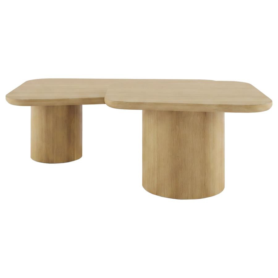 Lester 2-Piece Rounded Pedestal Nesting Coffee Table Set Honey Oak