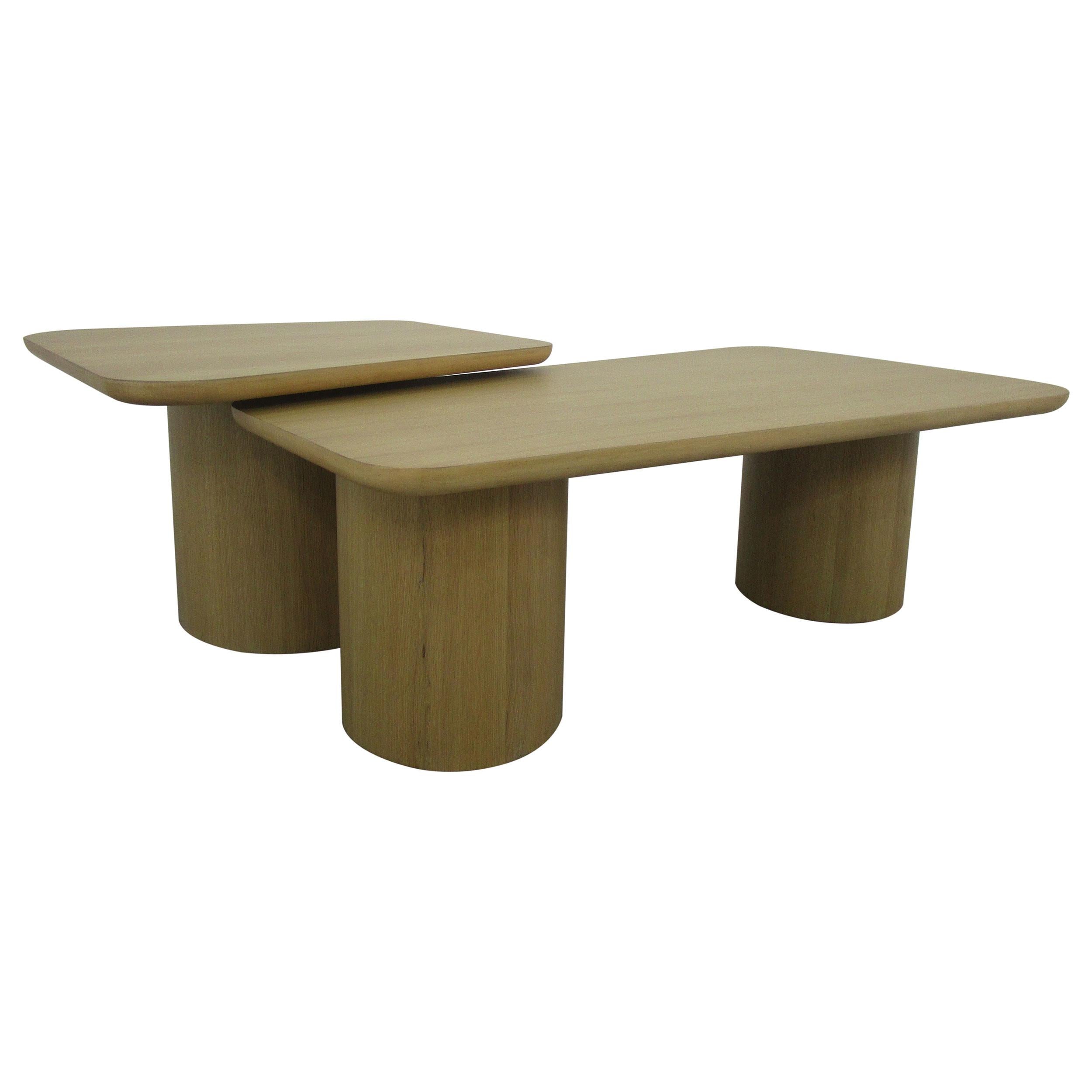 Lester 2-Piece Rounded Pedestal Nesting Coffee Table Set Honey Oak