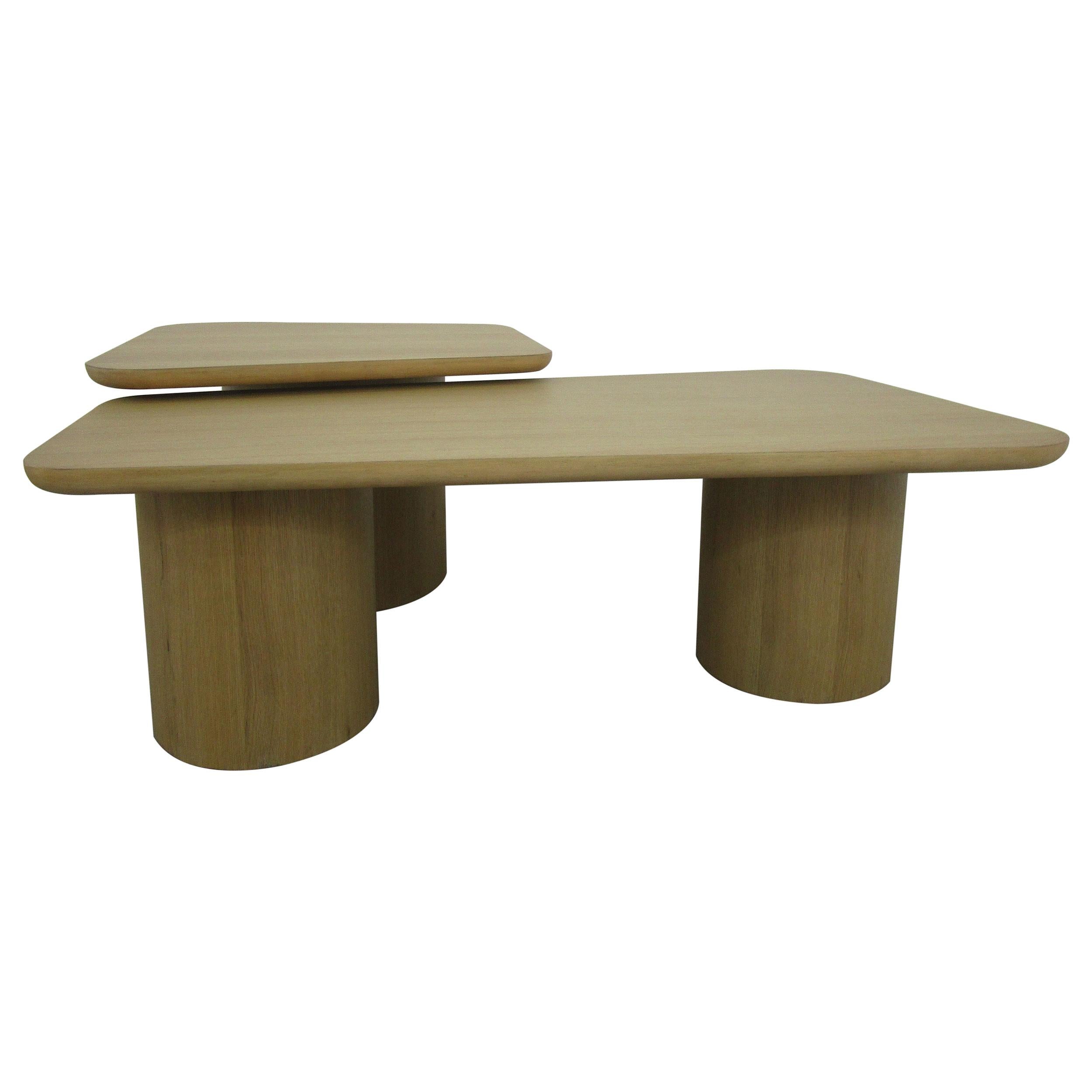 Lester 2-Piece Rounded Pedestal Nesting Coffee Table Set Honey Oak
