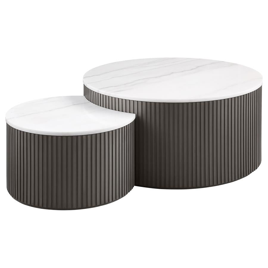 Lowe 2-Piece Round Marble Top Nesting Coffee Table Set Charcoal