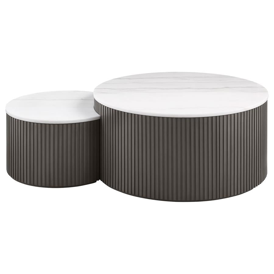 Lowe 2-Piece Round Marble Top Nesting Coffee Table Set Charcoal