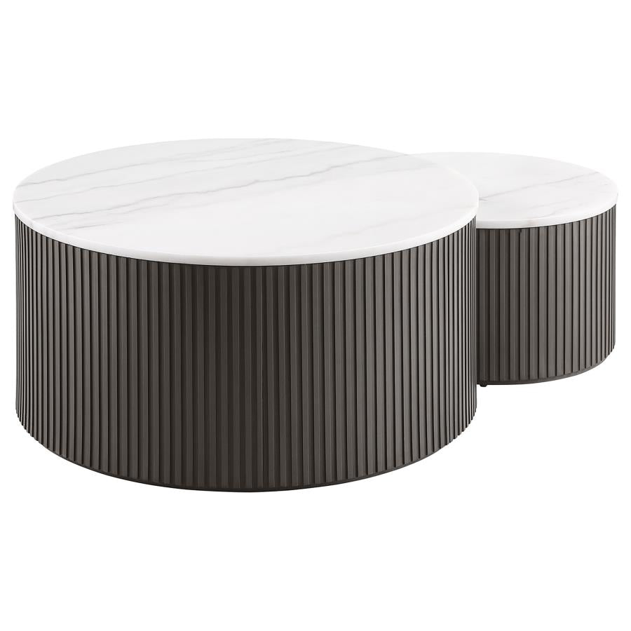 Lowe 2-Piece Round Marble Top Nesting Coffee Table Set Charcoal