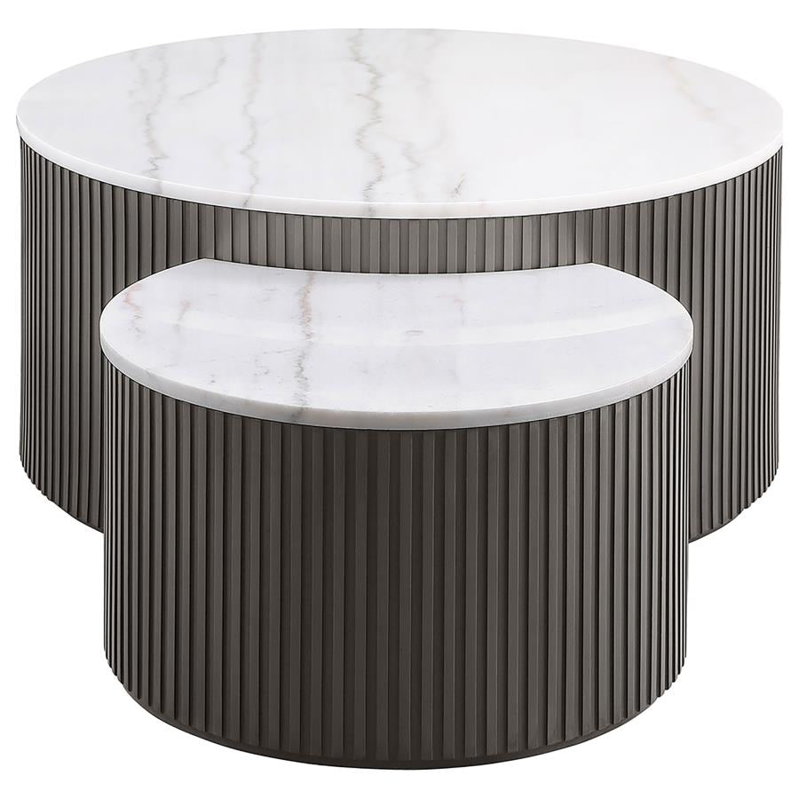 Lowe 2-Piece Round Marble Top Nesting Coffee Table Set Charcoal