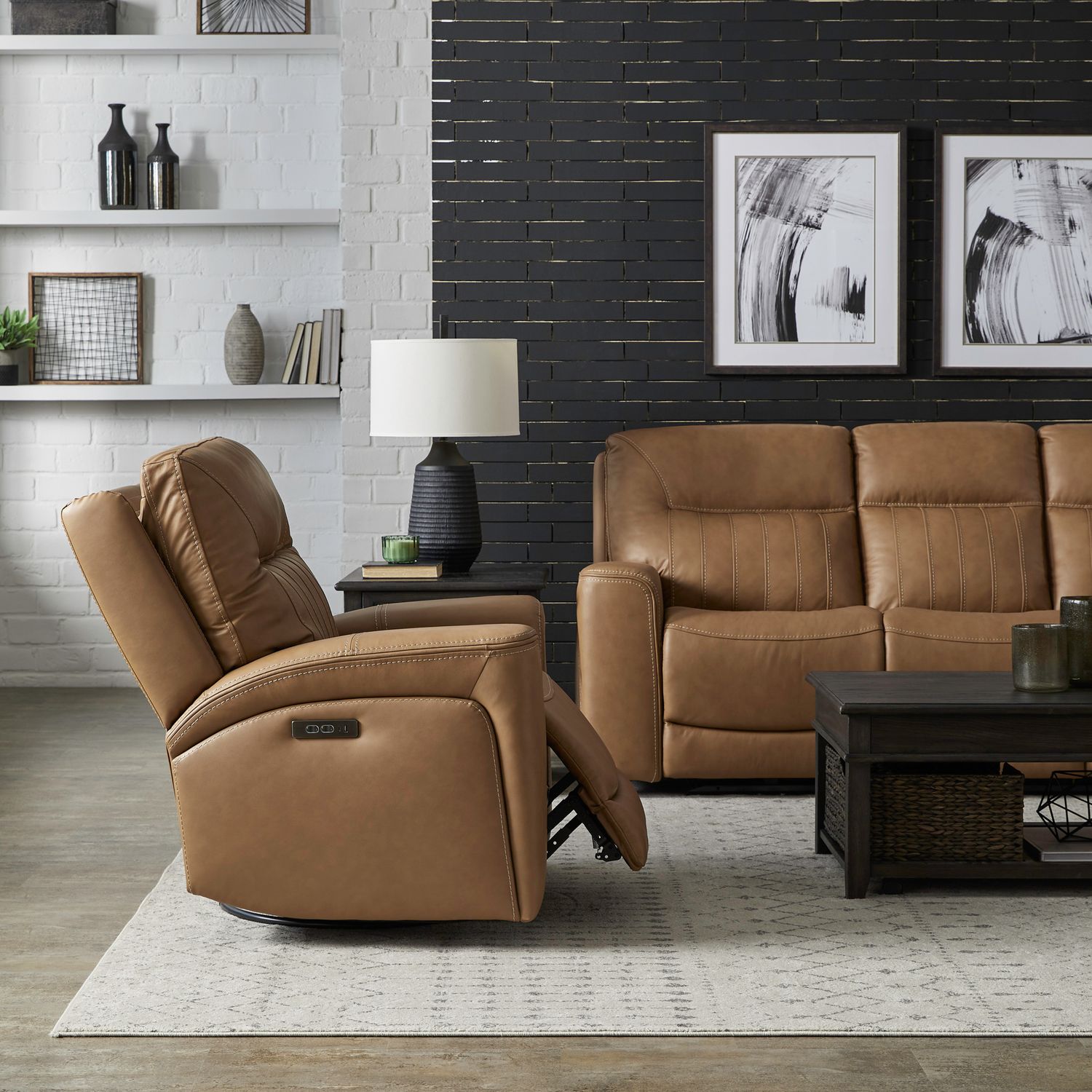 Bennett Dual Power Swivel Glide Recliner - Butternut