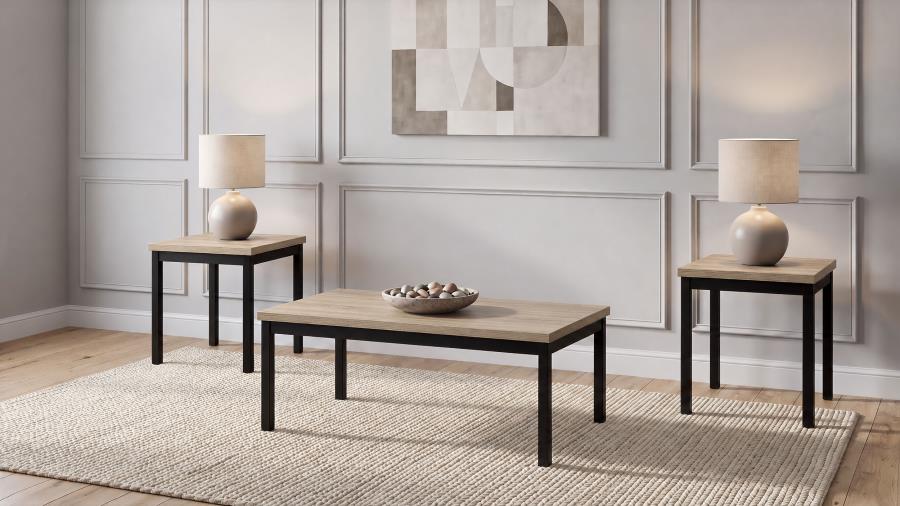 Garza 3-Piece Rectangular Coffee Table Set Greige Oak