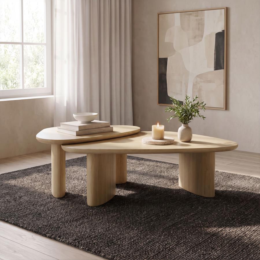 Arjona 2-Piece Triangular Nesting Coffee Table Set Honey Oak
