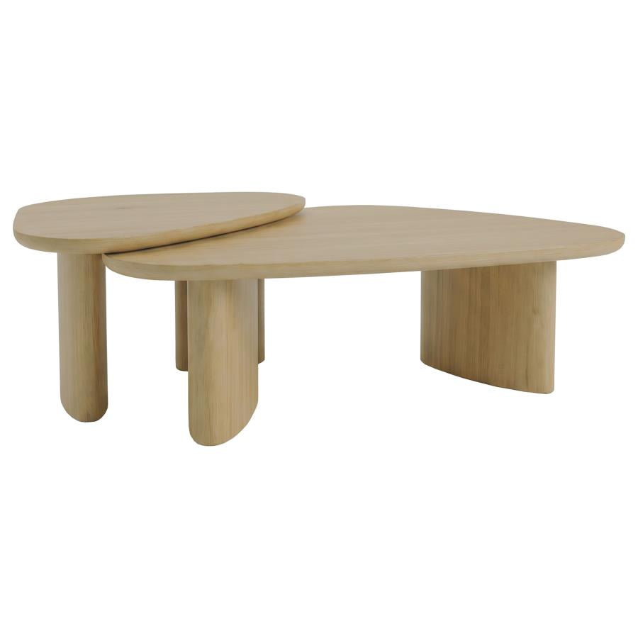 Arjona 2-Piece Triangular Nesting Coffee Table Set Honey Oak