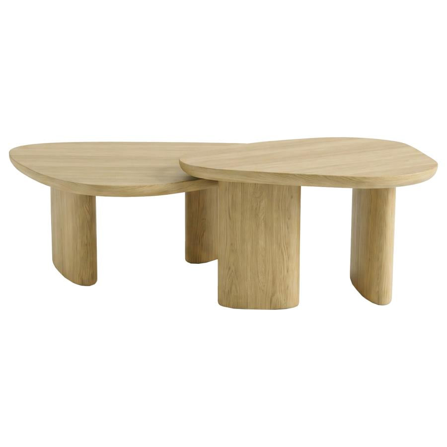 Arjona 2-Piece Triangular Nesting Coffee Table Set Honey Oak