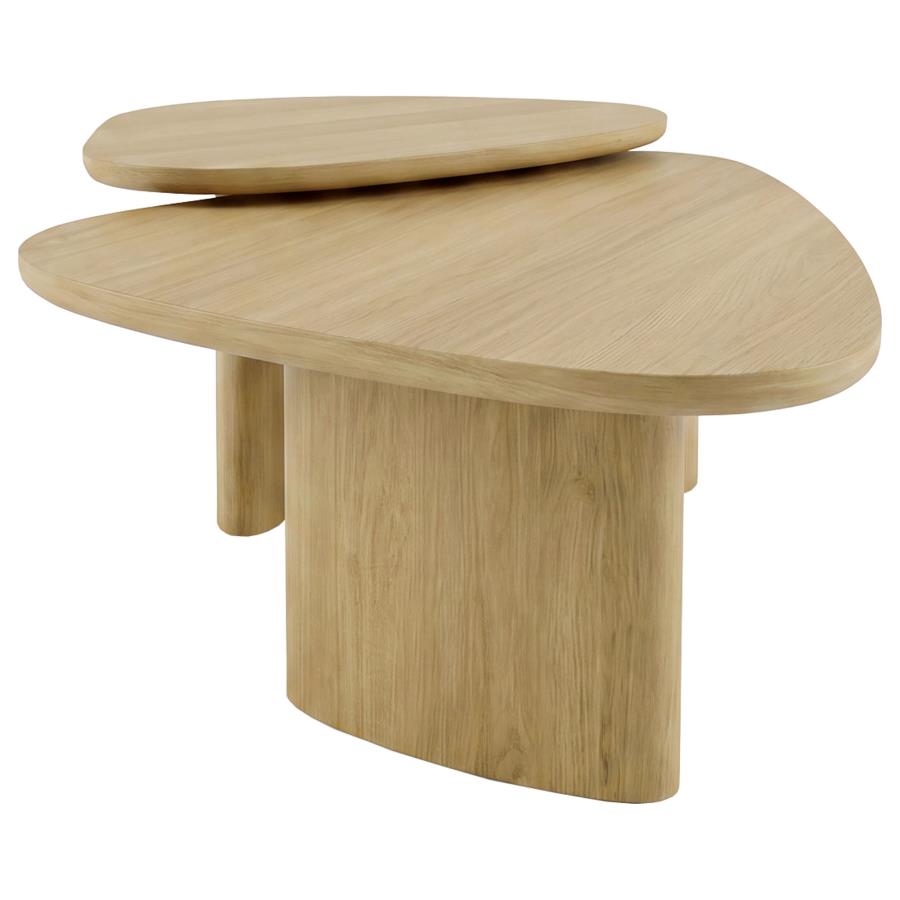 Arjona 2-Piece Triangular Nesting Coffee Table Set Honey Oak