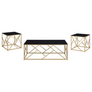 Comisso Contemporary 3-Piece Tempered Glass Coffee Table Set Gold