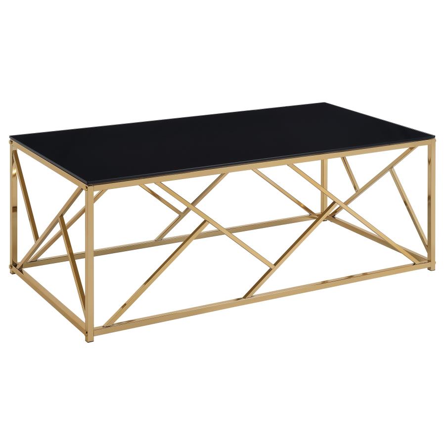 Comisso Contemporary 3-Piece Tempered Glass Coffee Table Set Gold