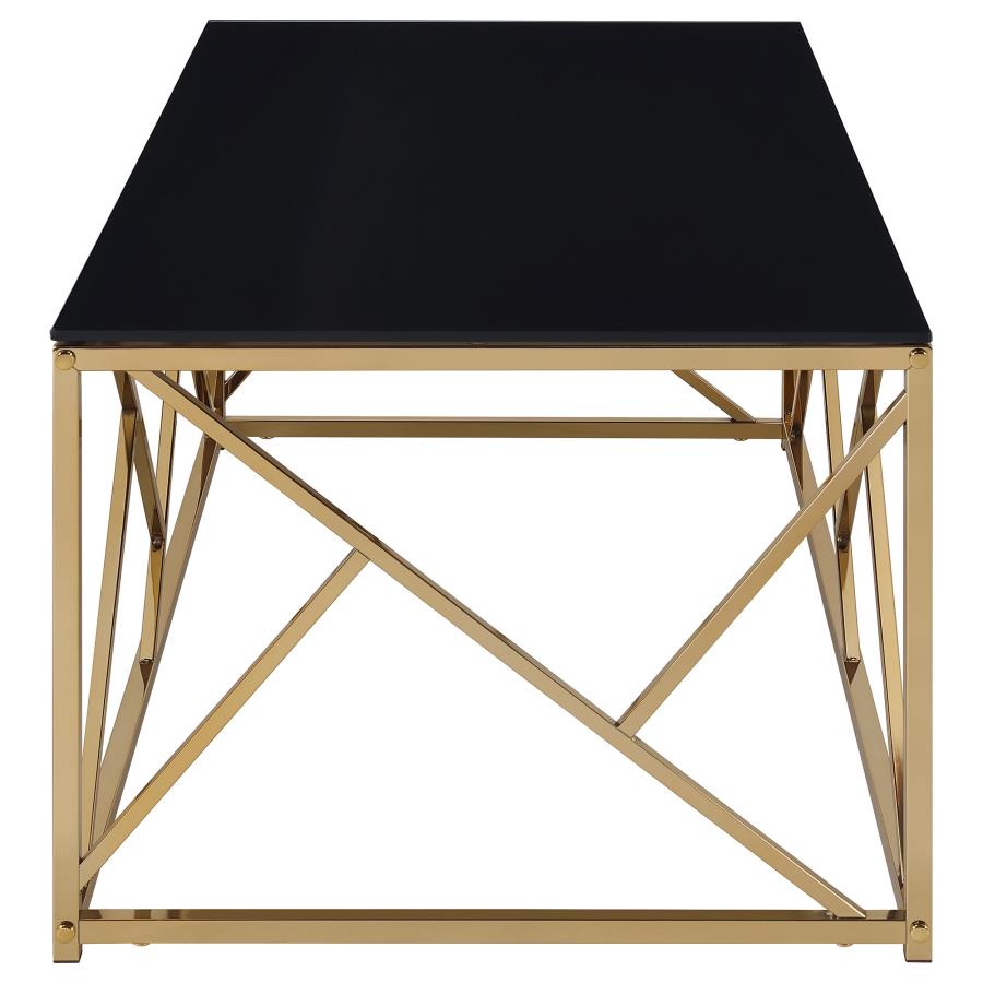 Comisso Contemporary 3-Piece Tempered Glass Coffee Table Set Gold
