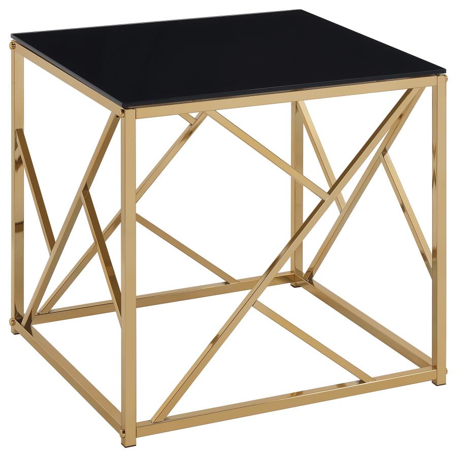 Comisso Contemporary 3-Piece Tempered Glass Coffee Table Set Gold