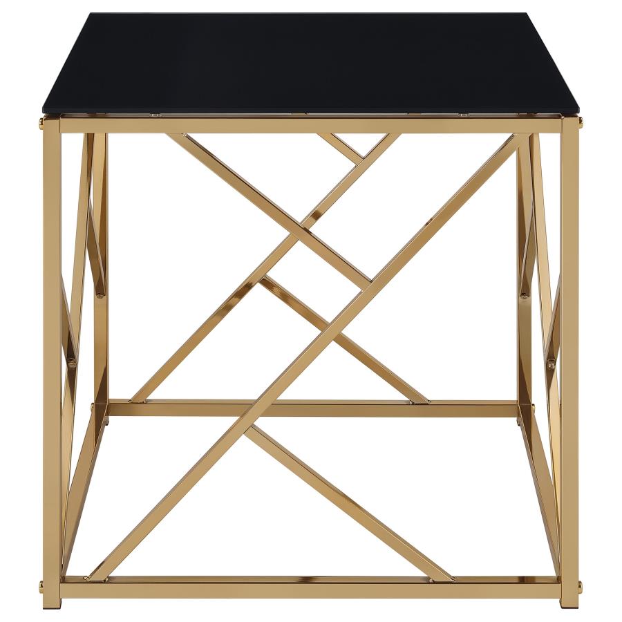 Comisso Contemporary 3-Piece Tempered Glass Coffee Table Set Gold