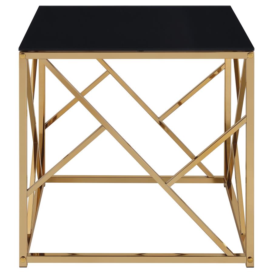 Comisso Contemporary 3-Piece Tempered Glass Coffee Table Set Gold