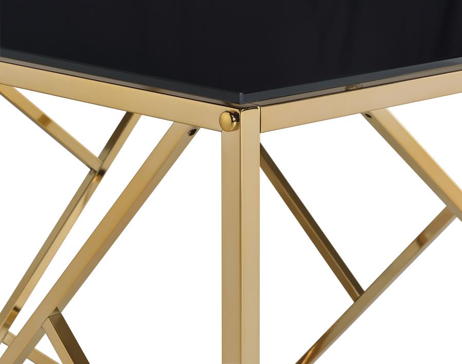 Comisso Contemporary 3-Piece Tempered Glass Coffee Table Set Gold
