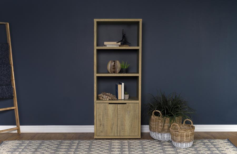 Tabby Farmhouse Media Tower with Adjustable Shelf and 2-Door Storage Mango