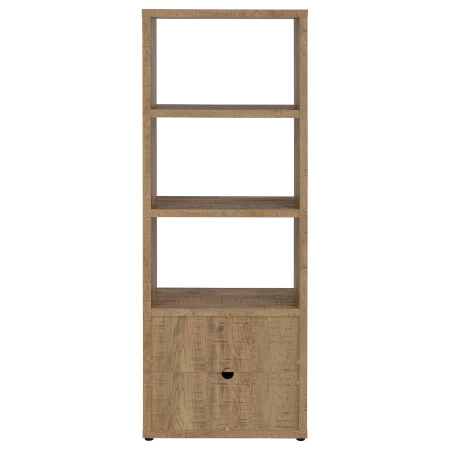 Tabby Farmhouse Media Tower with Adjustable Shelf and 2-Door Storage Mango