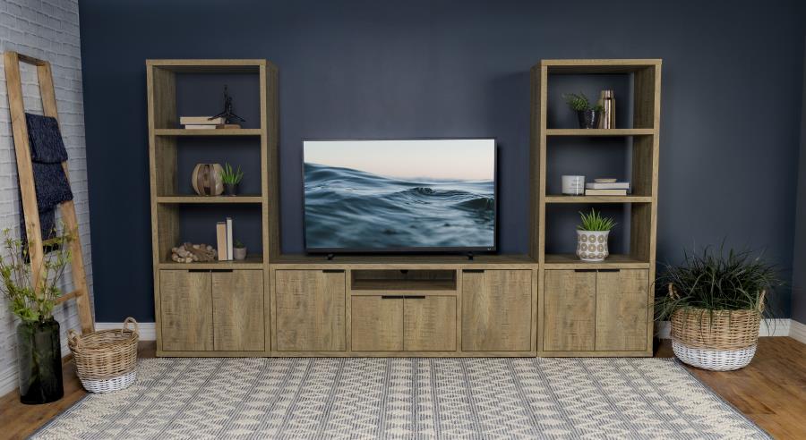 Tabby Farmhouse Media Tower with Adjustable Shelf and 2-Door Storage Mango