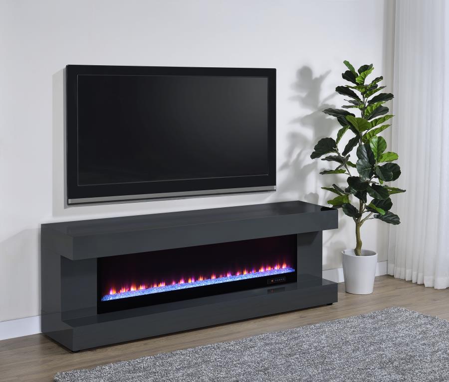 Mallory TV Stand Fireplace Console Bluetooth Speaker Grey High Gloss