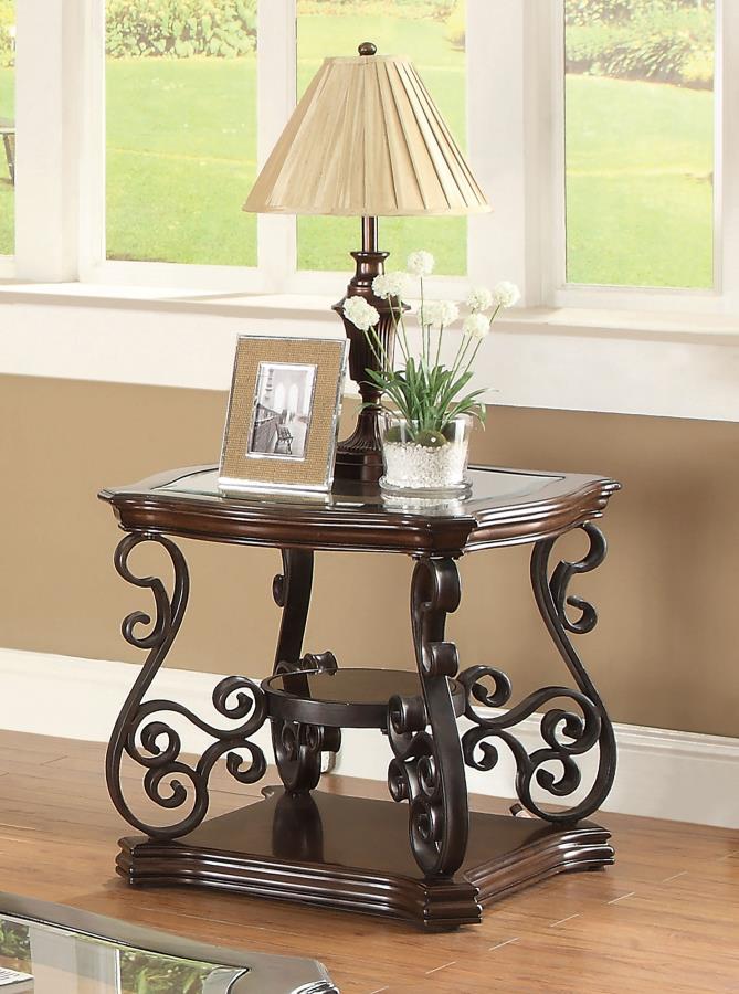 Laney 1-shelf Glass Top Square End Table Dark Merlot