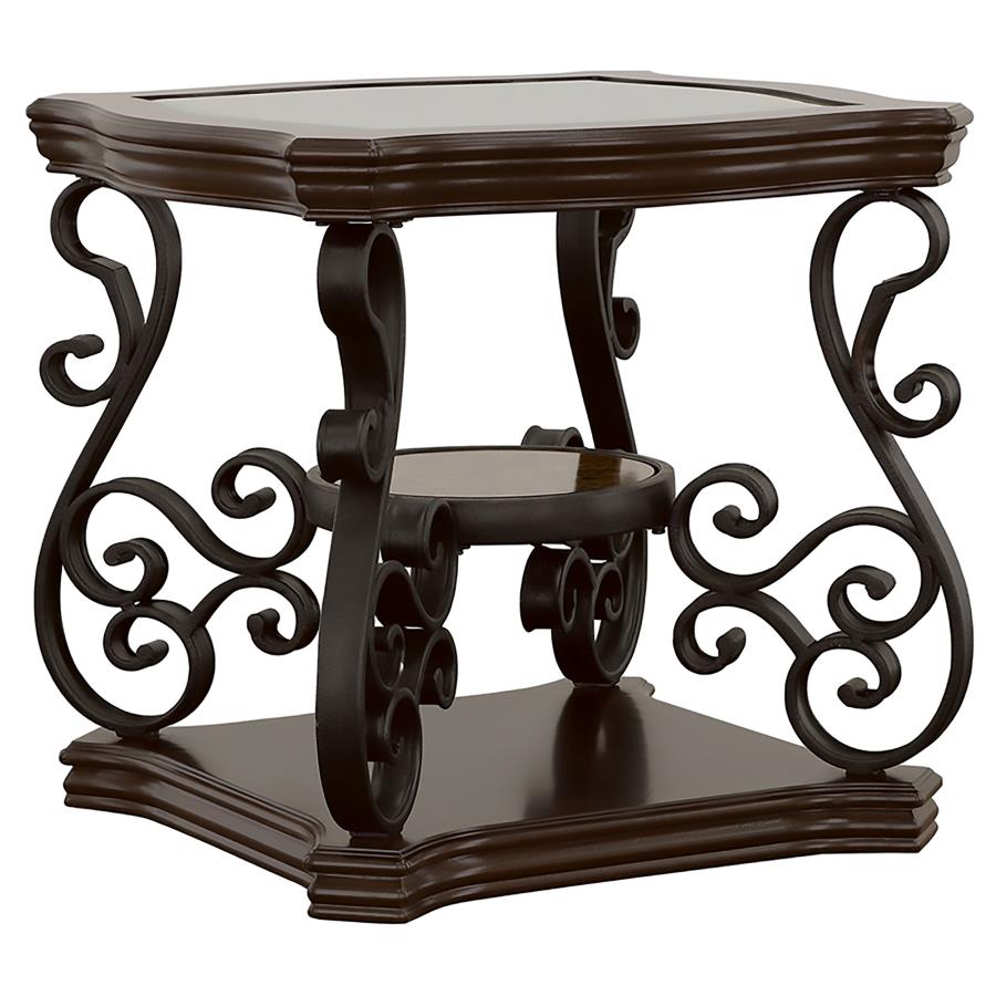 Laney 1-shelf Glass Top Square End Table Dark Merlot