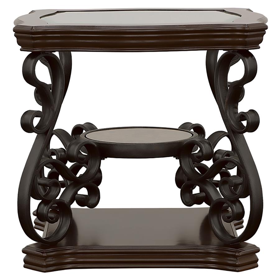 Laney 1-shelf Glass Top Square End Table Dark Merlot