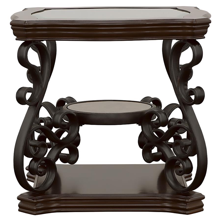 Laney 1-shelf Glass Top Square End Table Dark Merlot
