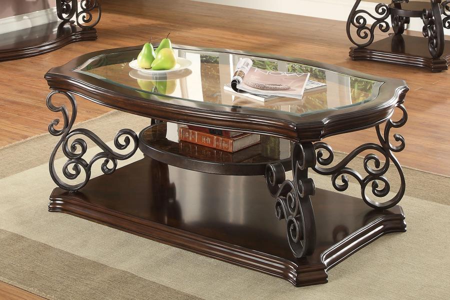 Laney 1-shelf Glass Top Rectangular Coffee Table Dark Merlot