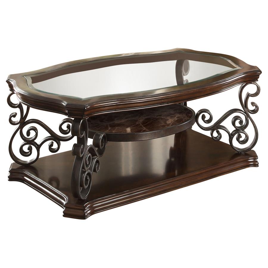 Laney 1-shelf Glass Top Rectangular Coffee Table Dark Merlot