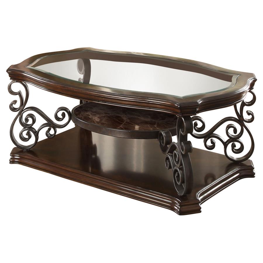 Laney 1-shelf Glass Top Rectangular Coffee Table Dark Merlot
