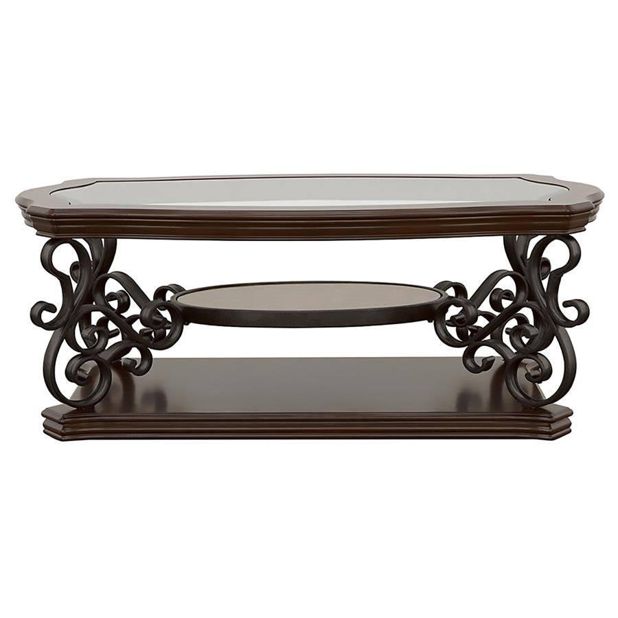 Laney 1-shelf Glass Top Rectangular Coffee Table Dark Merlot